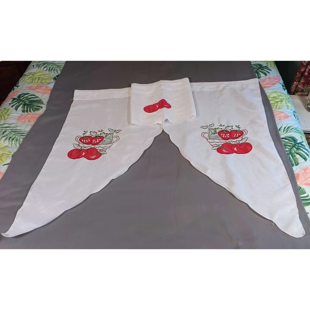 2 pc Embroidery swag kitchen Curtains 34x60 fruit red farmhouse countrycore